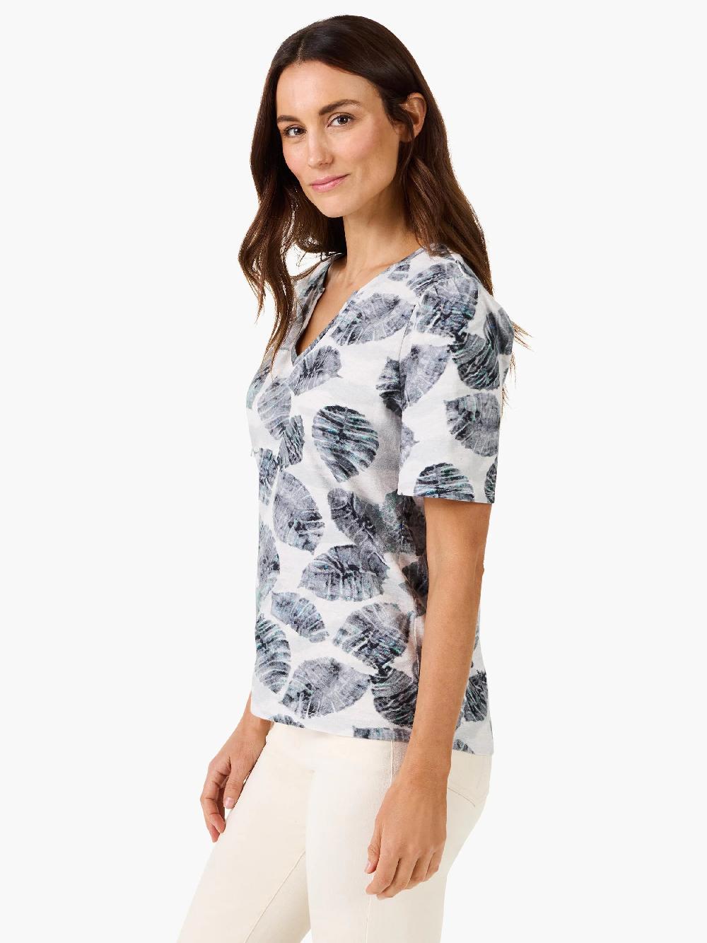 Nic Zoe NZT Falling Palms Short Sleeve Split Tee