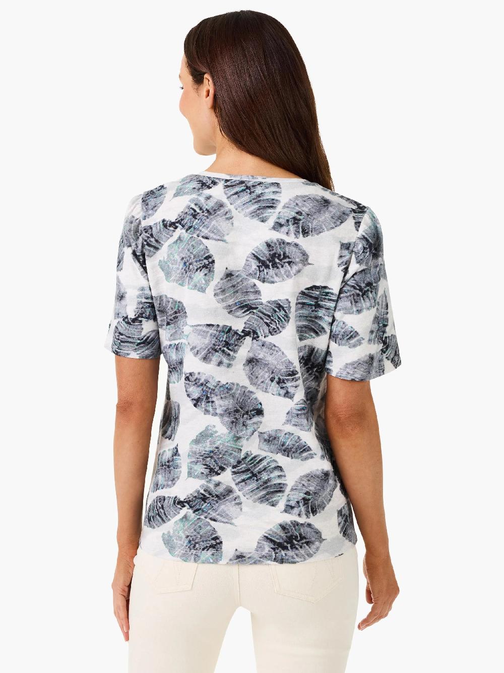 Nic Zoe NZT Falling Palms Short Sleeve Split Tee