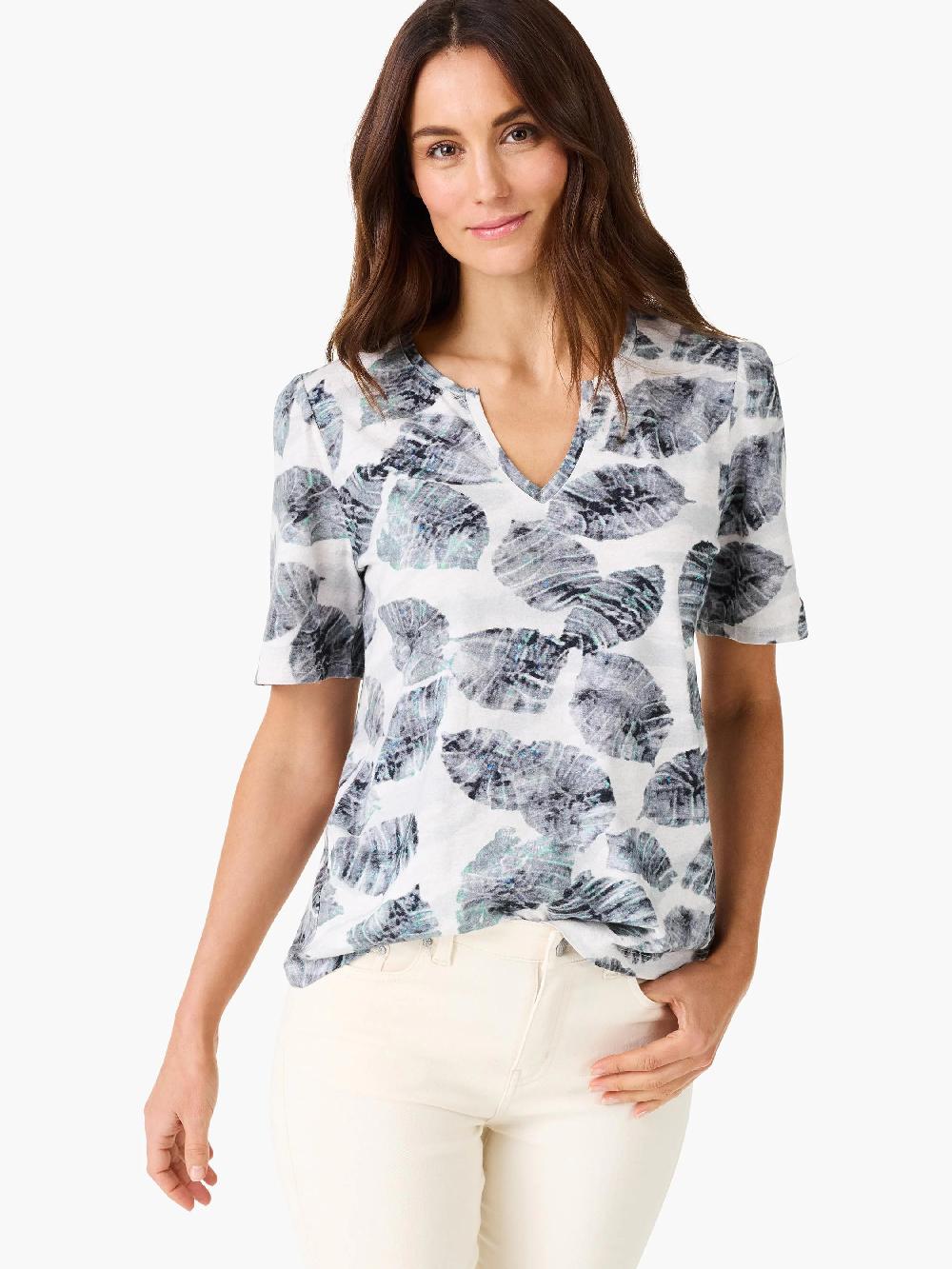 nic zoe NZT Falling Palms Short Sleeve Split Tee
