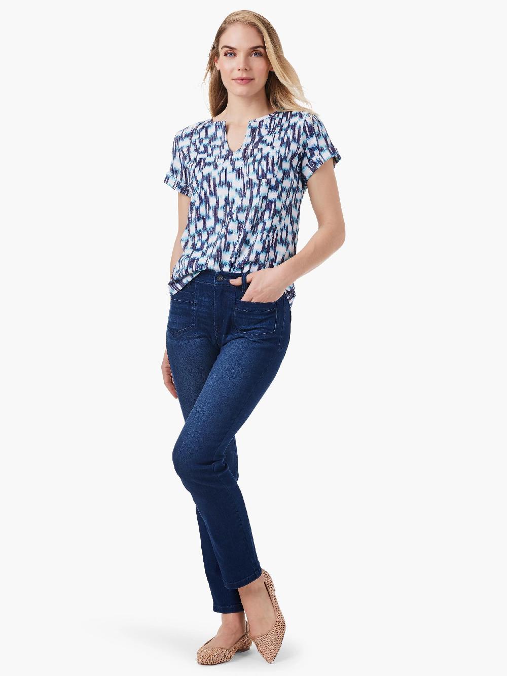 Nic Zoe NZT Hazy Blues Split Neck Tee