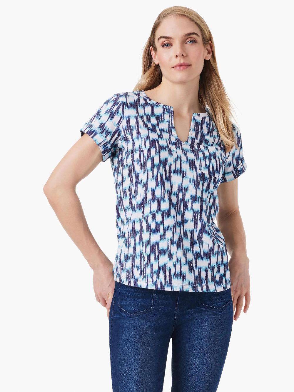 nic zoe NZT Hazy Blues Split Neck Tee