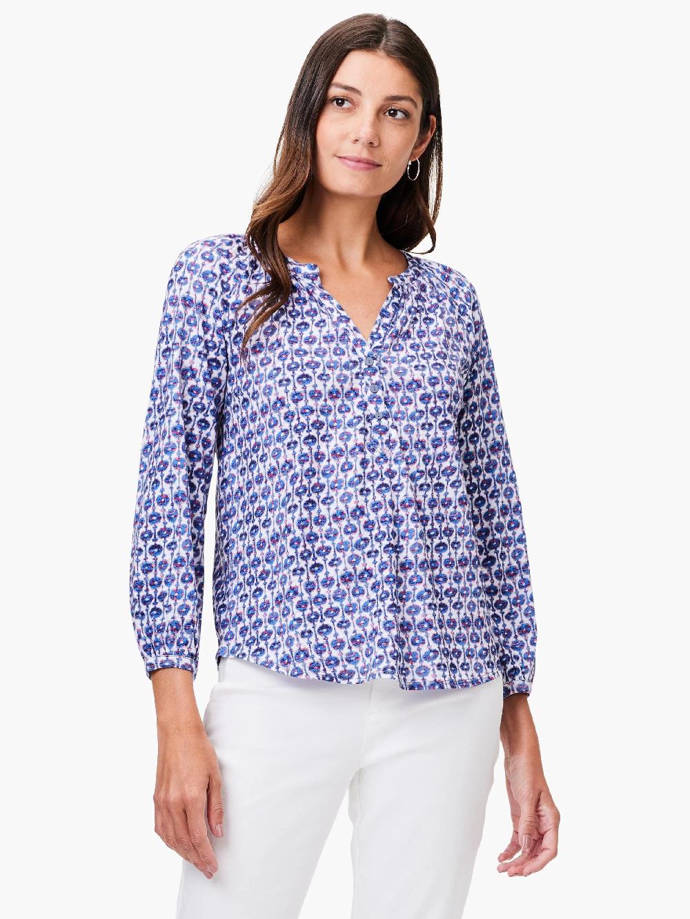 nic zoe NZT Mixed Medallion 3/4 Sleeve Split Top