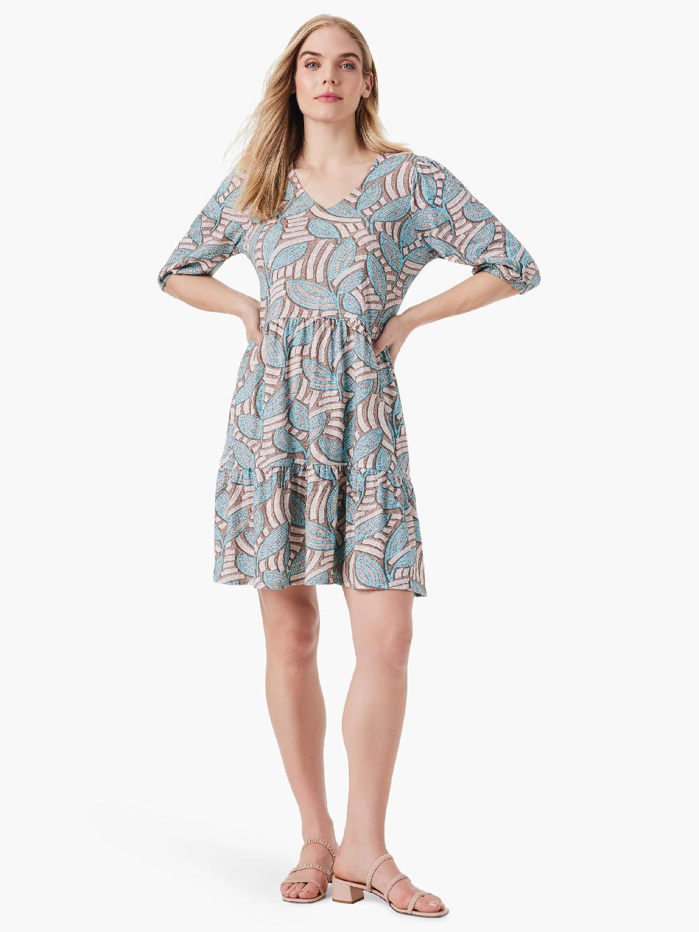 Nic Zoe NZT Mosaic Fern Elbow Sleeve V-Neck Dress