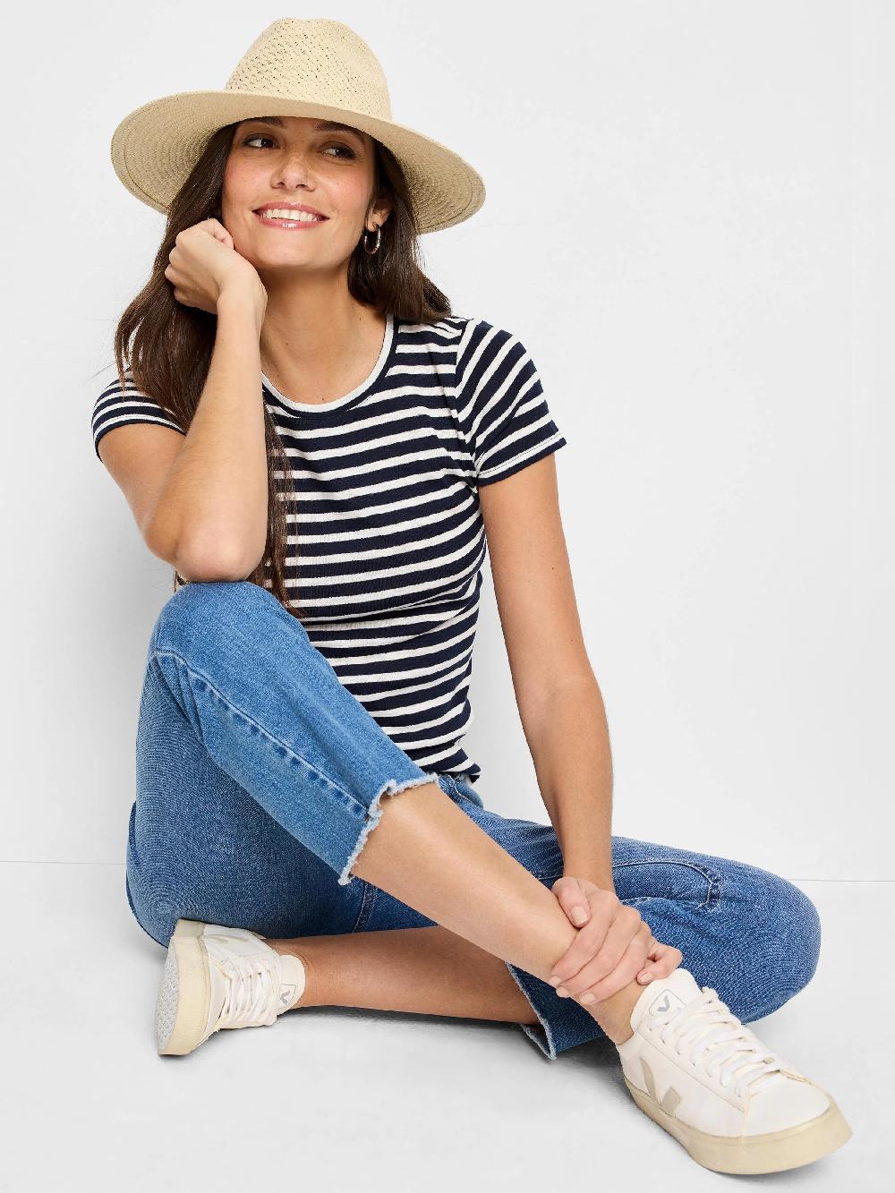 Nic Zoe NZT Short Sleeve Stripe Crew Neck Tee