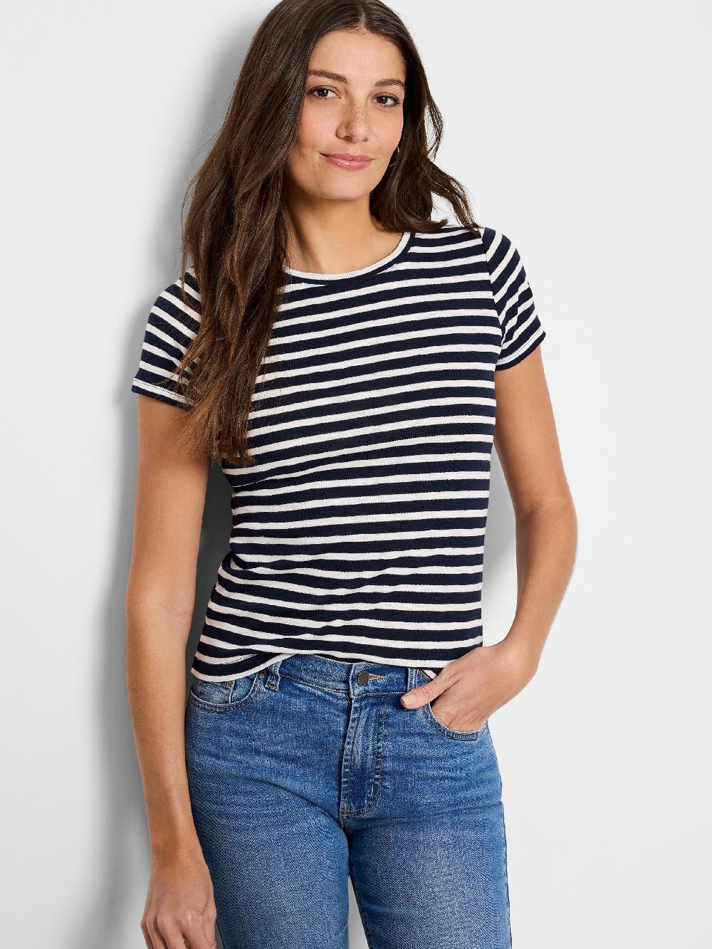 nic zoe NZT Short Sleeve Stripe Crew Neck Tee
