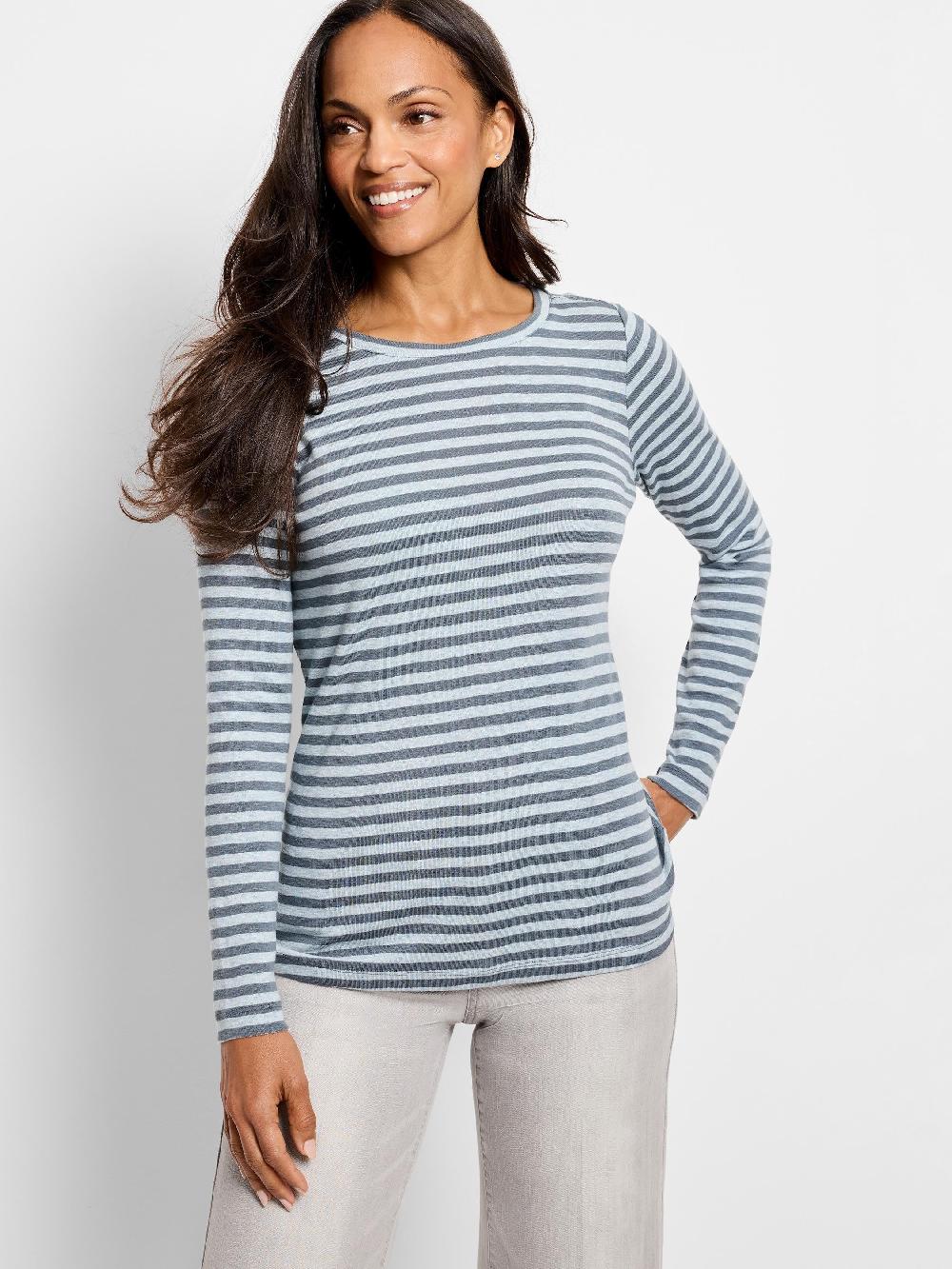 nic zoe NZT Striped Bracelet Sleeve Boat Tee