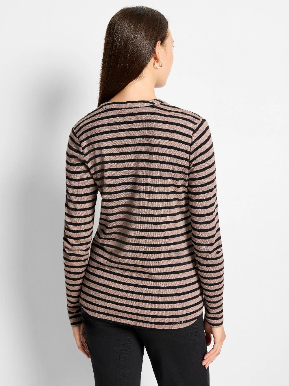 Nic Zoe NZT Striped Long Sleeve Henley Tee