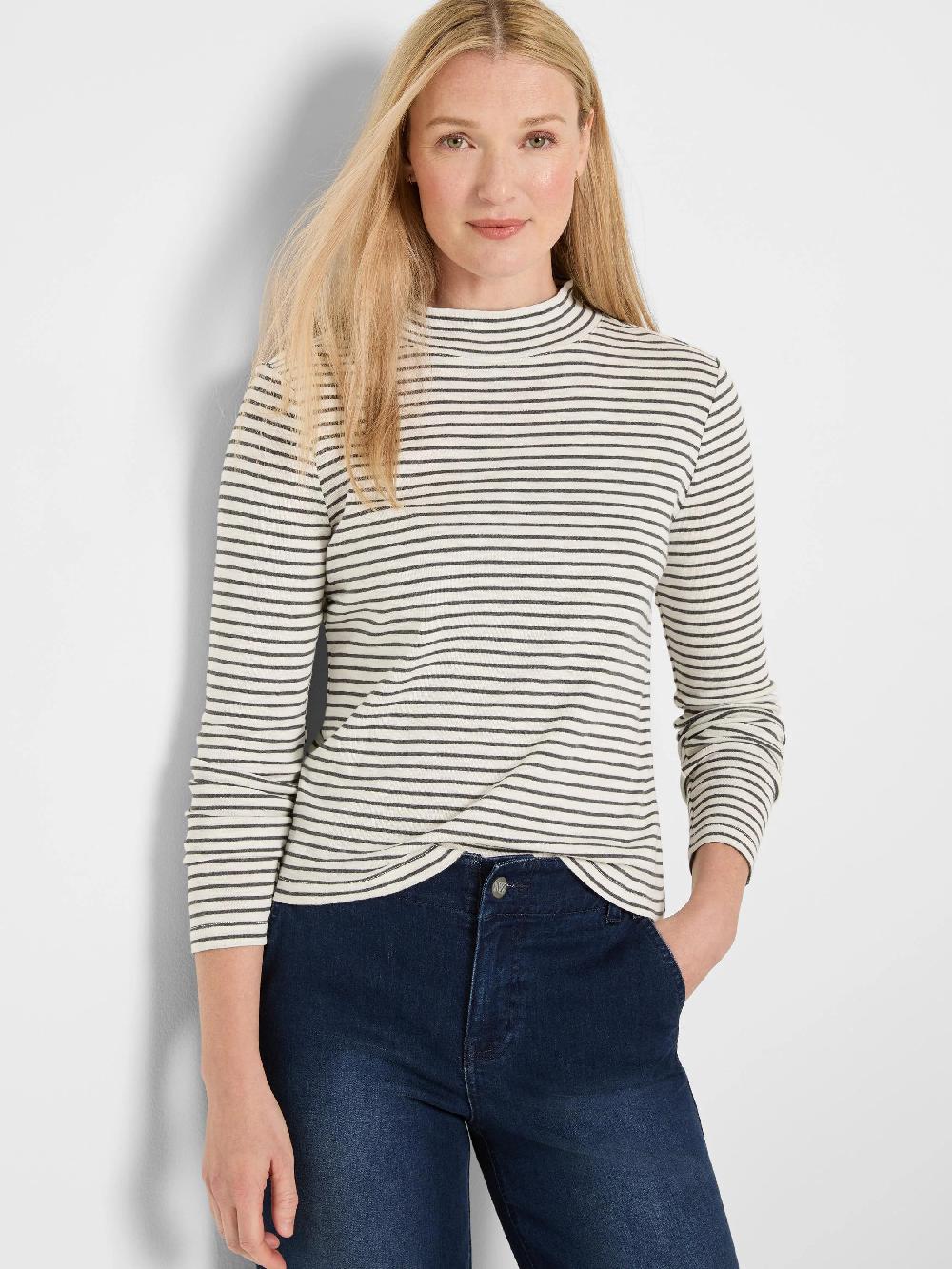 Nic Zoe NZT Striped Long Sleeve Mock Neck Tee