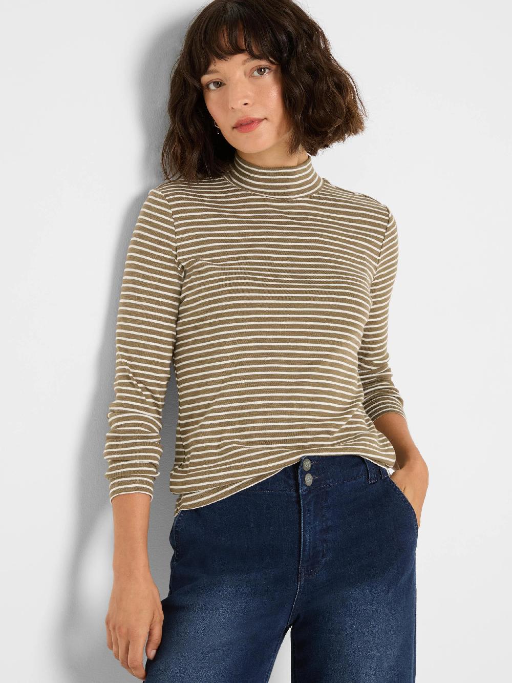 nic zoe NZT Striped Long Sleeve Mock Neck Tee