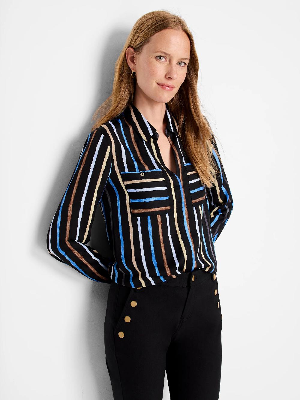 Nic Zoe Painted Stripe Onyx Top