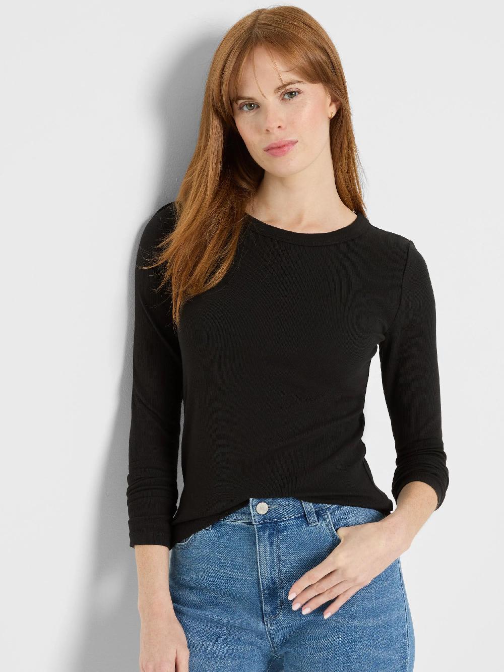 nic zoe Perfect Knit Rib Long Sleeve Crew Tee