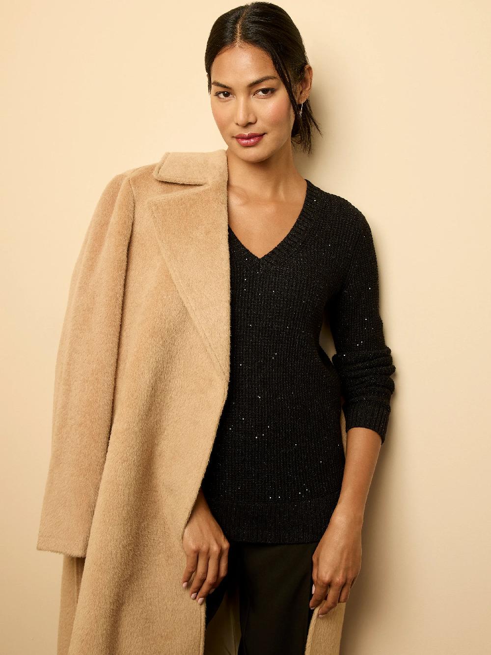 Nic Zoe Shimmer Waffle V-Neck Sweater