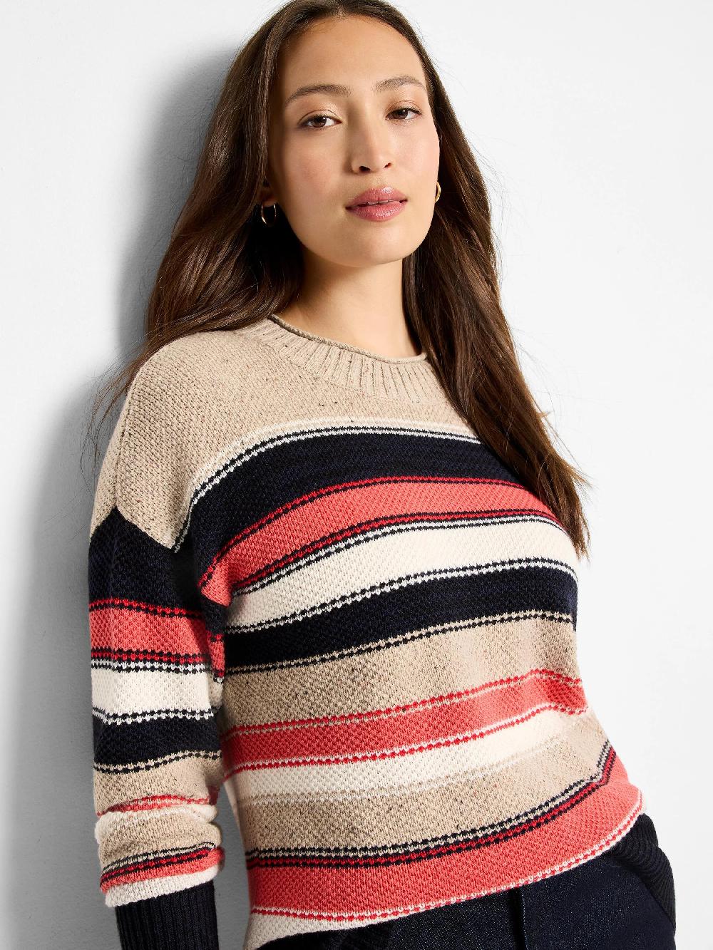 nic zoe Speckled Knit Striped Sweater