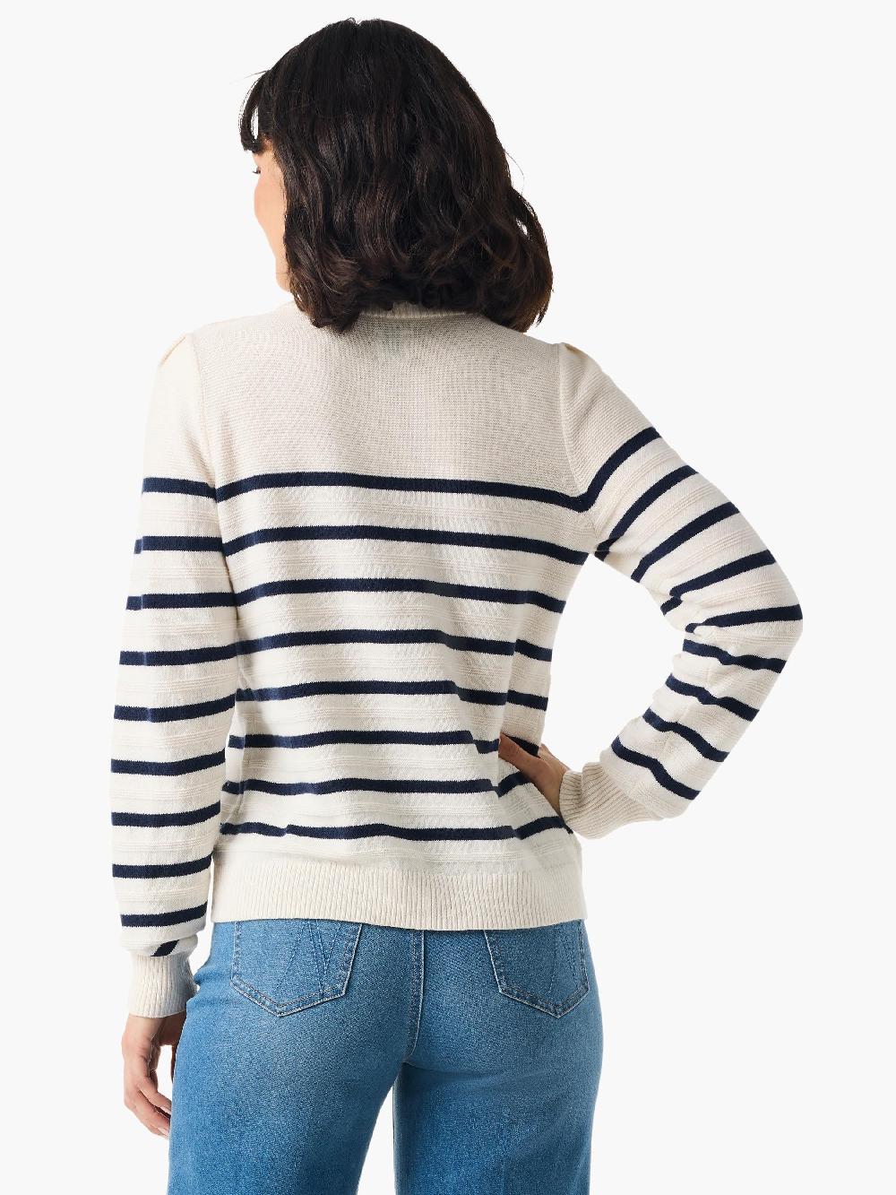 Nic Zoe Stripe Button Shoulder Cashmere Sweater