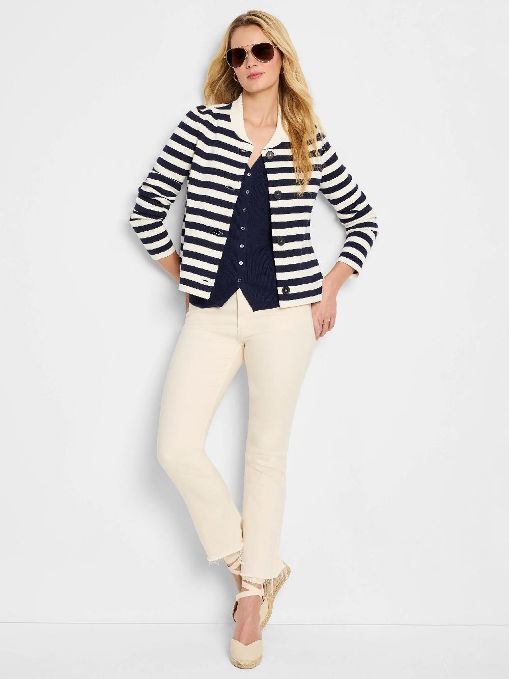 Nic Zoe Stripe Knit Bomber Jacket