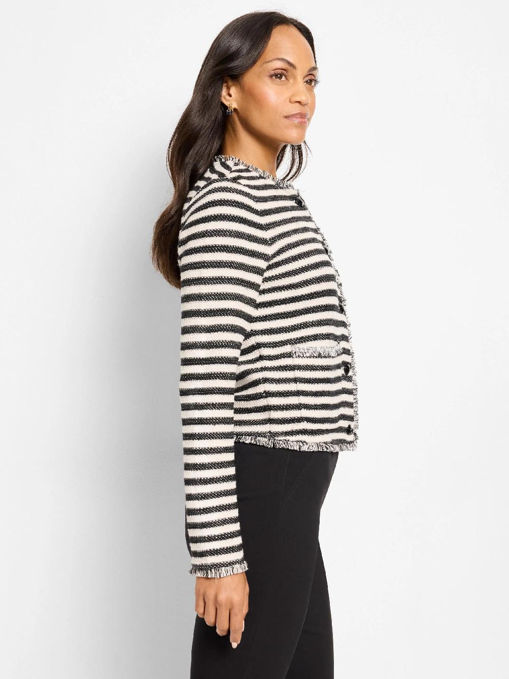 Nic Zoe Striped Fringe Mix Femme Knit Jacket