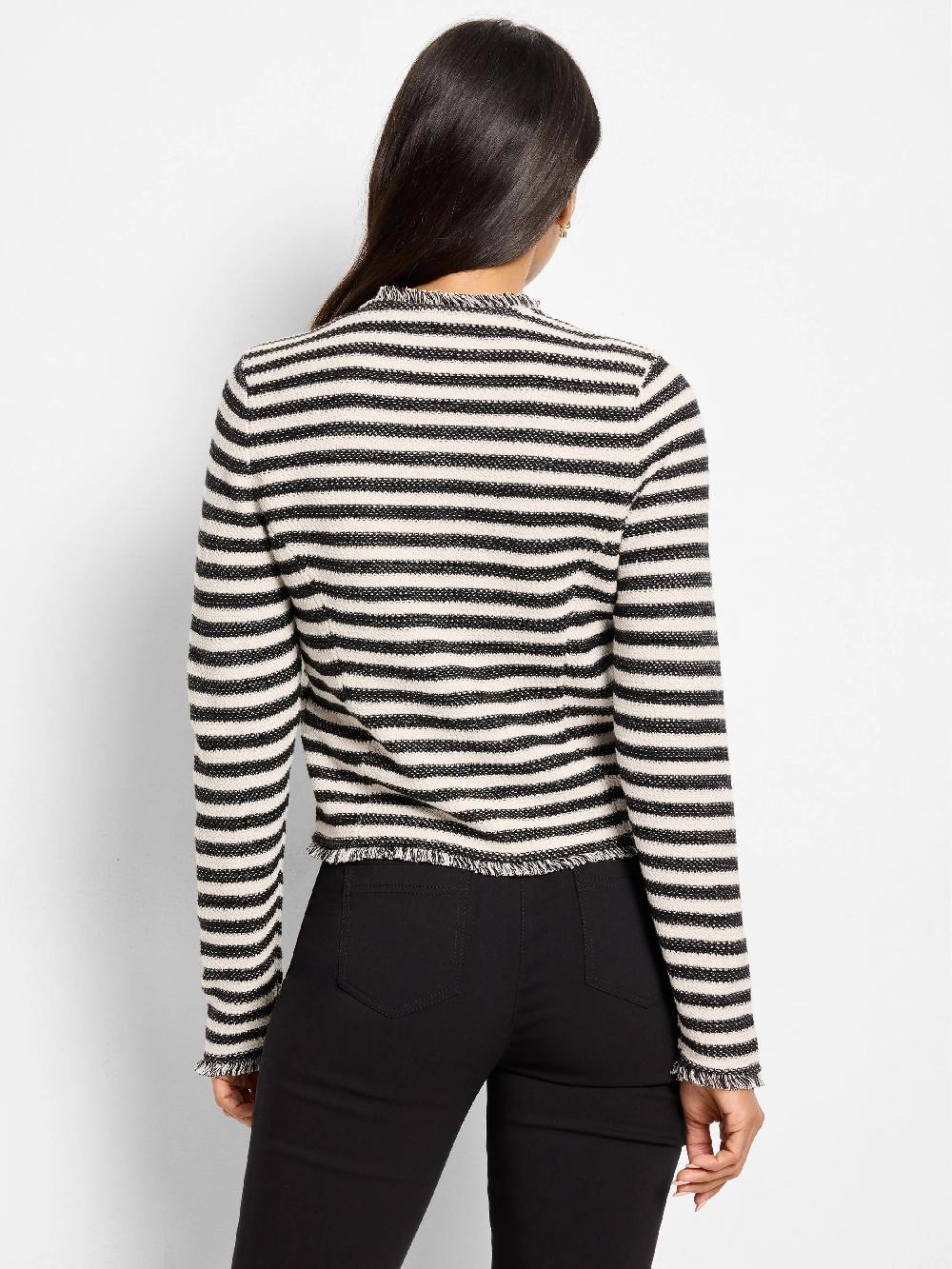 Nic Zoe Striped Fringe Mix Femme Knit Jacket