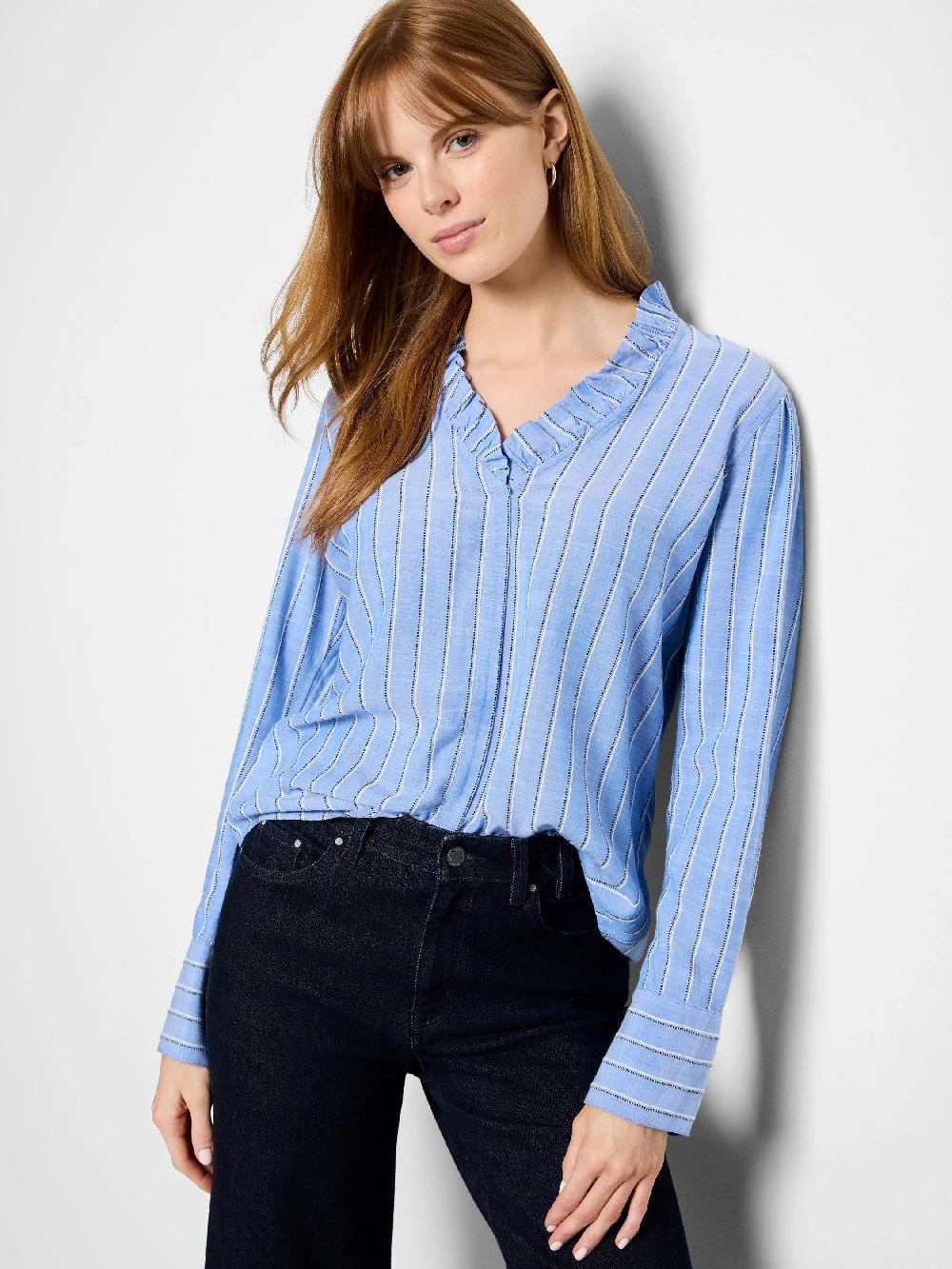 Nic Zoe Striped Ruffled Around Top
