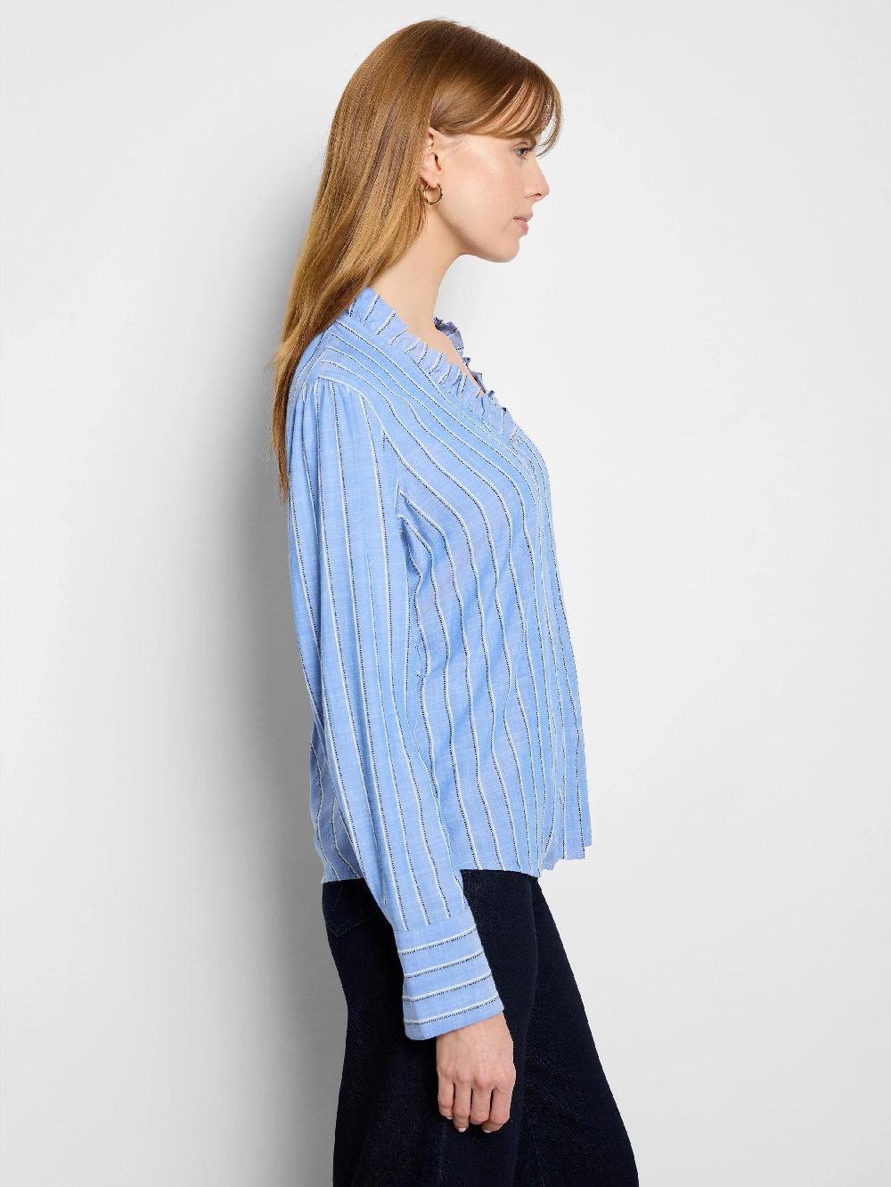 Nic Zoe Striped Ruffled Around Top