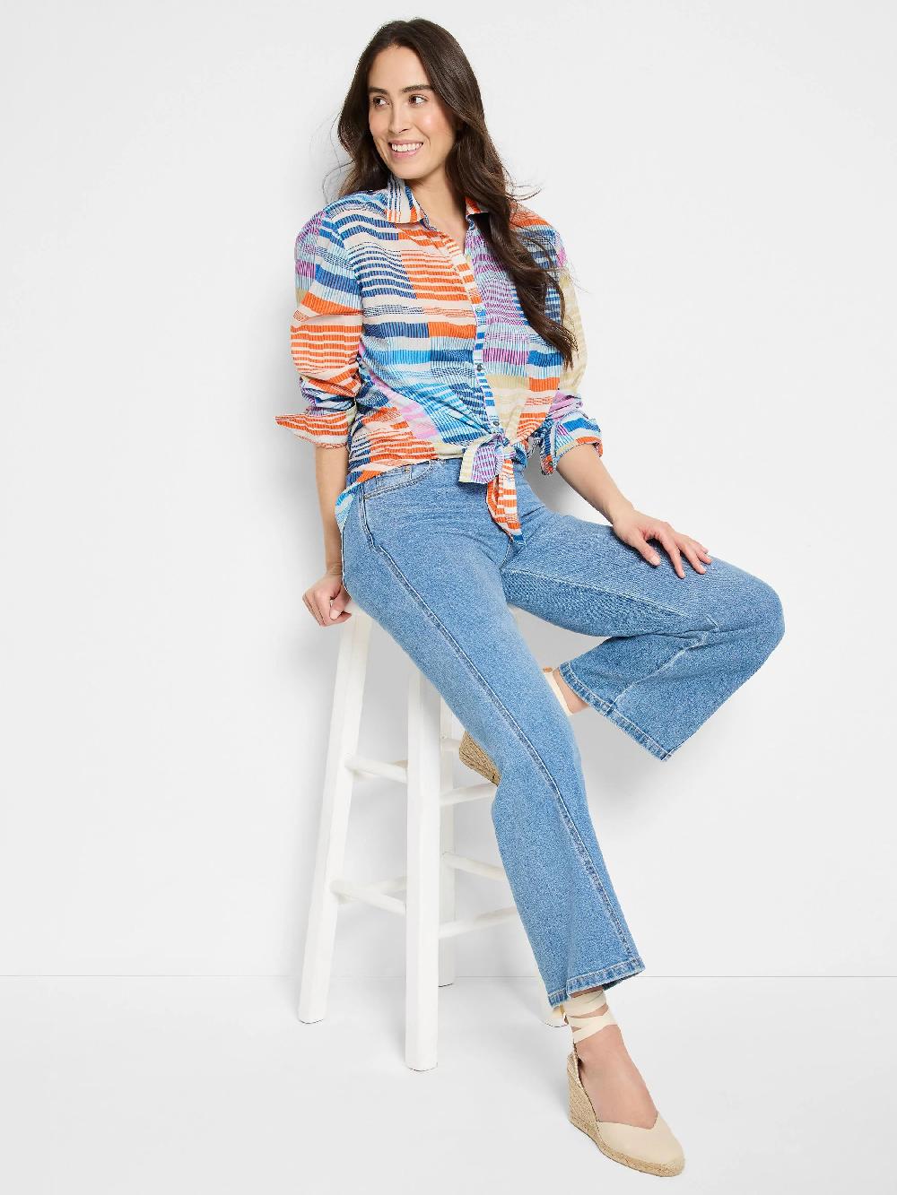 Nic Zoe Sunset Stripe Cotton Boyfriend Shirt