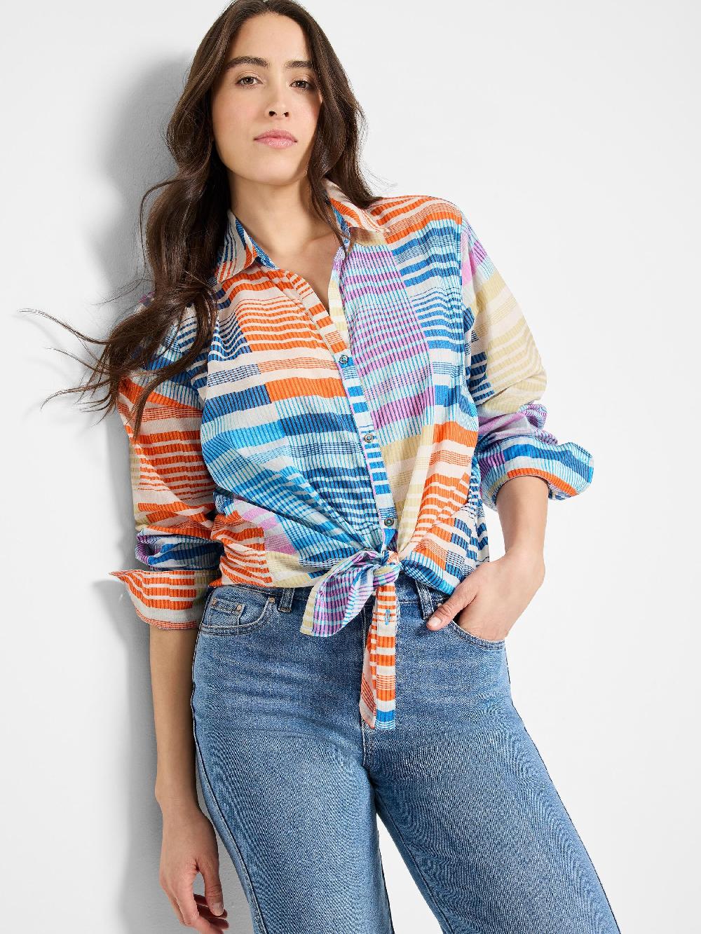 nic zoe Sunset Stripe Cotton Boyfriend Shirt