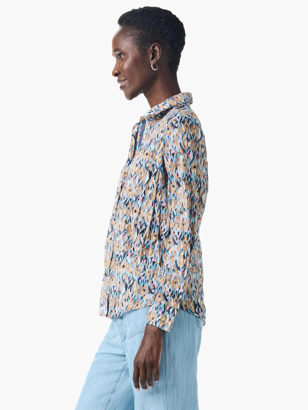 Nic Zoe Up Beat Ikat Crinkle Shirt