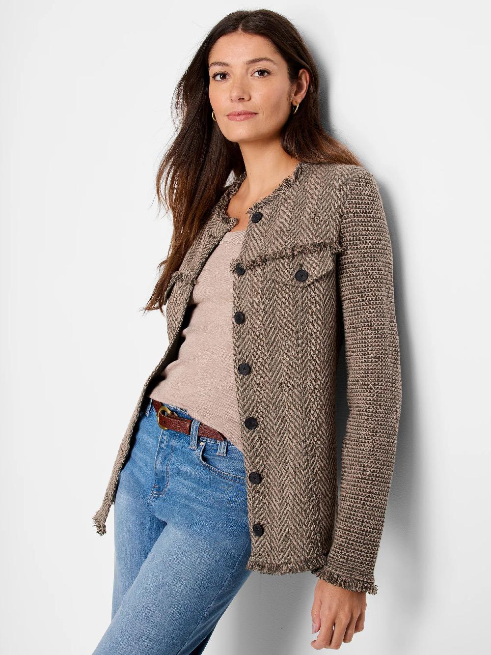 nic zoe Utility Fringe Mix Knit Jacket