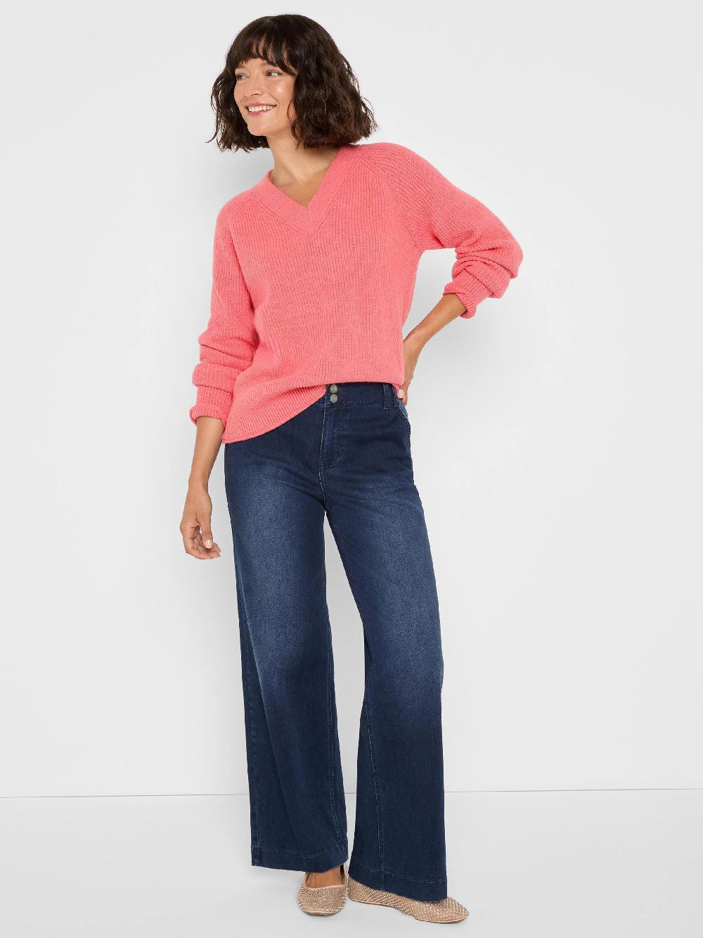 Nic Zoe V-Neck Shaker Stitch Sweater