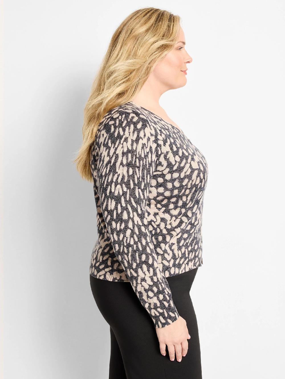 Nic Zoe Wild Dot Buttoned Up Pullover Sweater