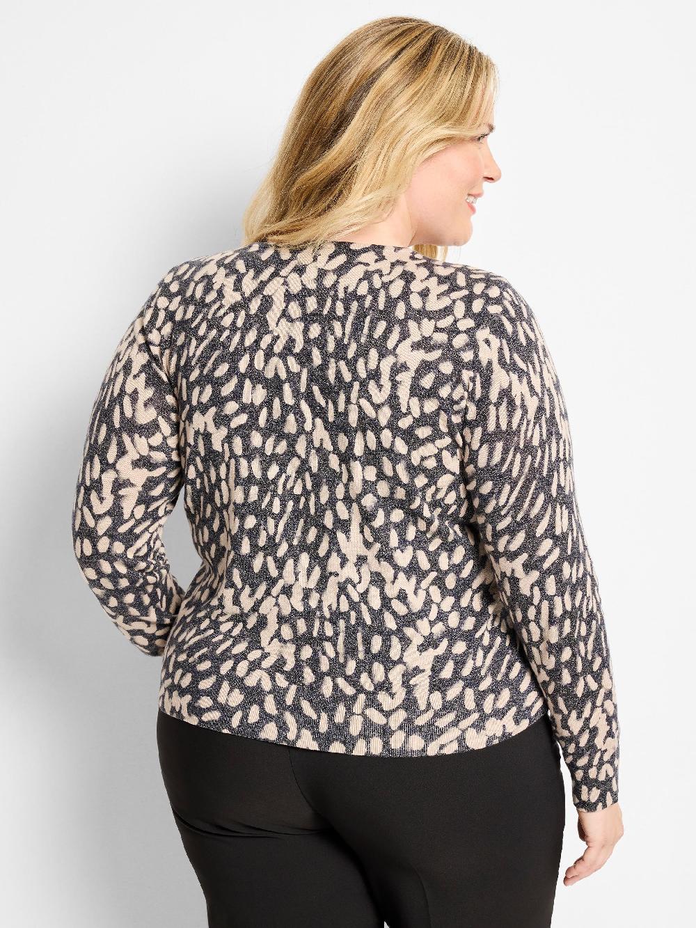 Nic Zoe Wild Dot Buttoned Up Pullover Sweater
