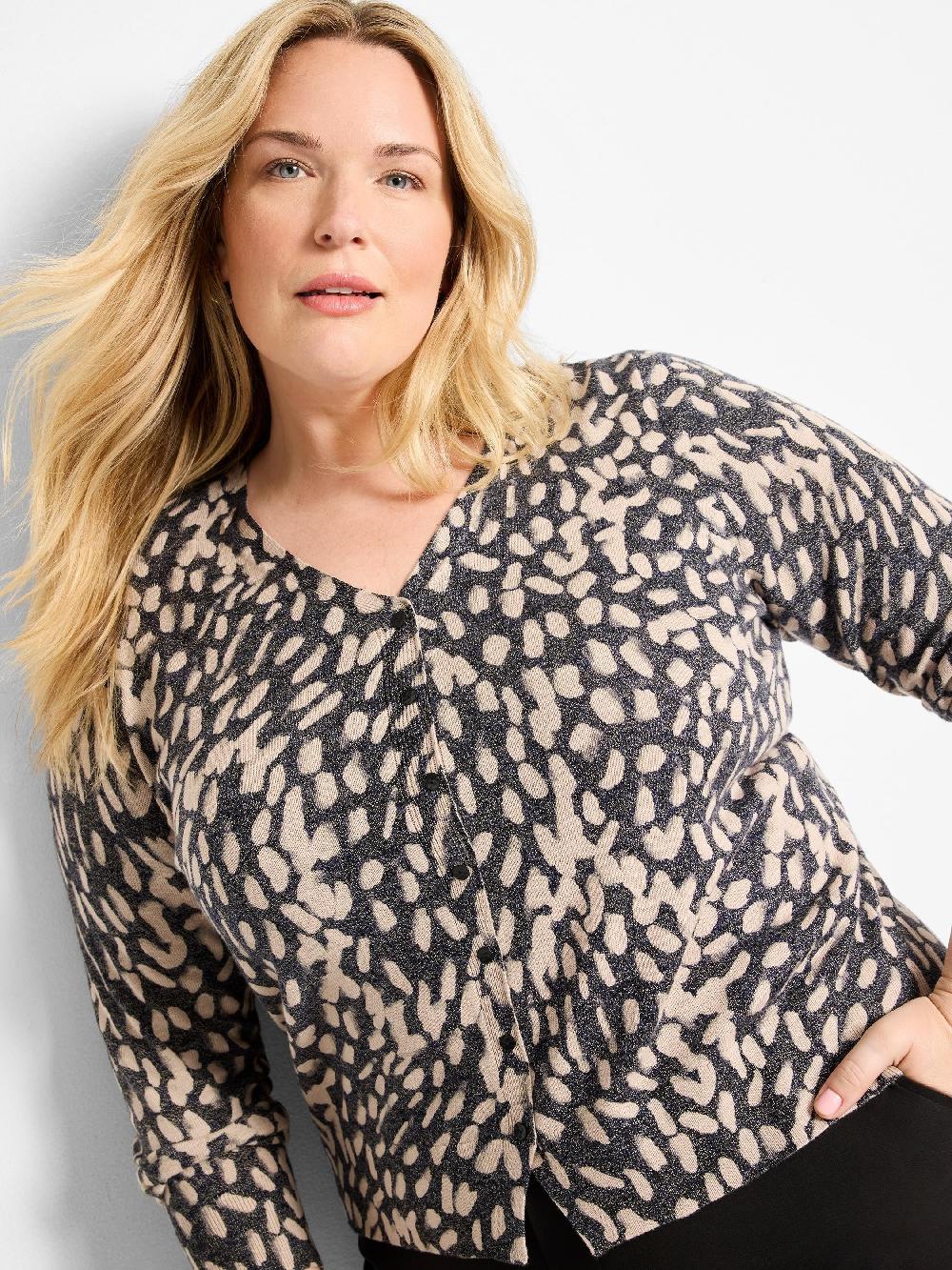 nic zoe Wild Dot Buttoned Up Pullover Sweater