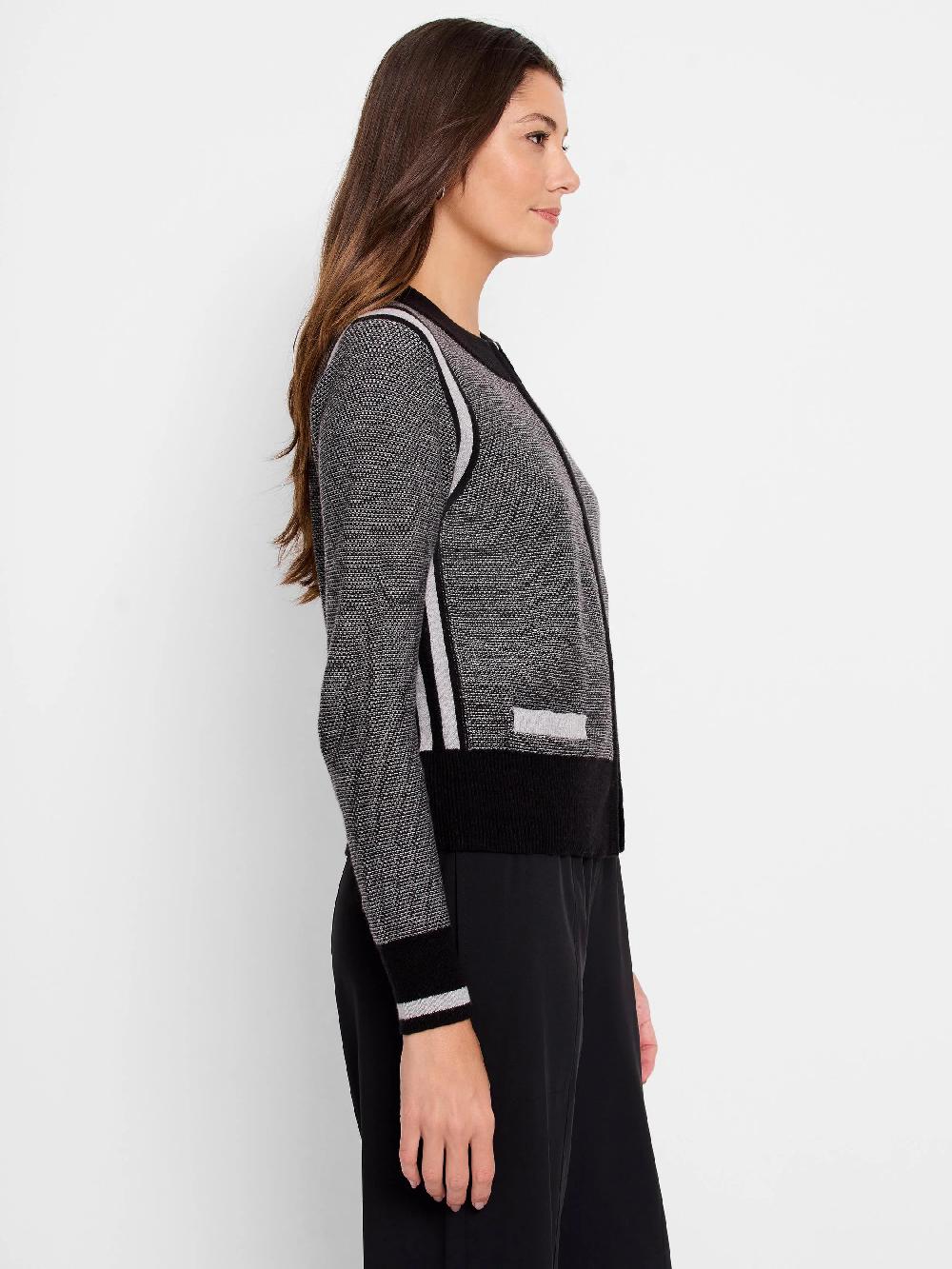 Nic Zoe Zip Front Tipped Sweater Cardigan