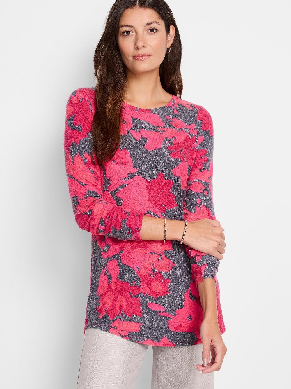 nic zoe NZT Shadow Floral Long Sleeve Shirttail Tee