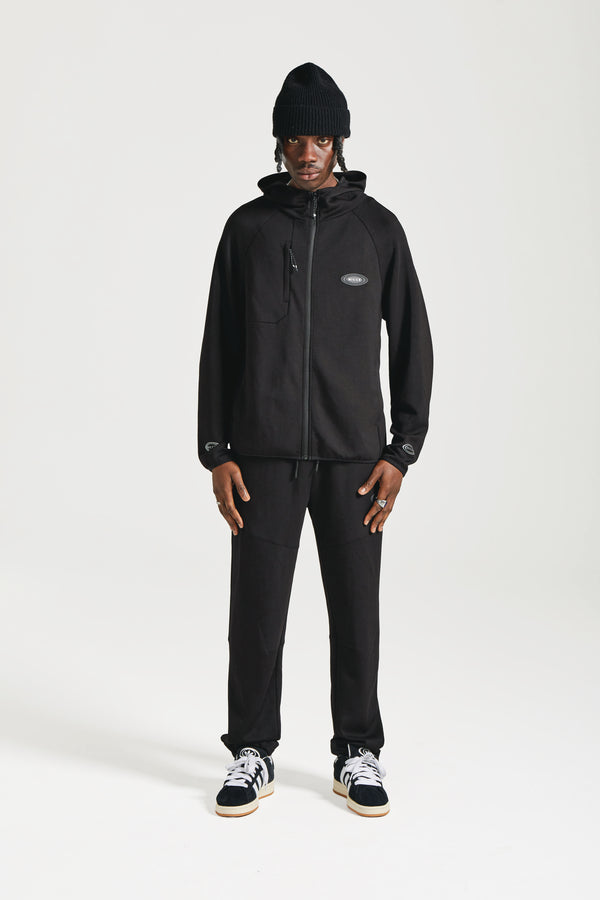 Nicce NICCE Mens Apex Interlock Hoodie & Joggers Tracksuit Set Black