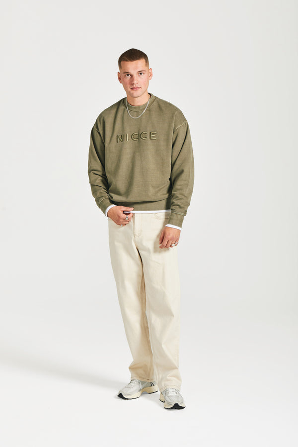 Nicce NICCE Mens Mercury Oversized Sweat Crew Juniper Green
