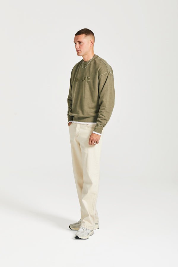 nicce NICCE Mens Mercury Oversized Sweat Crew Juniper Green