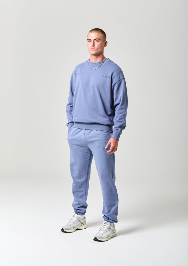Nicce NICCE Mens Script Essential Crew & Joggers Set Element Blue