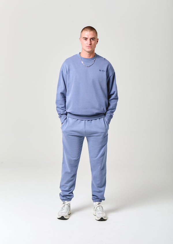Nicce NICCE Mens Script Essential Crew & Joggers Set Element Blue