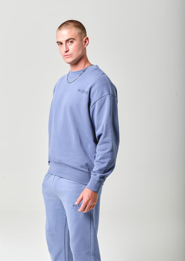 nicce NICCE Mens Script Essential Crew & Joggers Set Element Blue