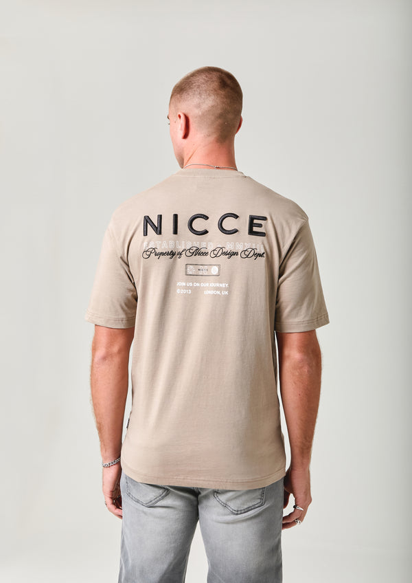 Nicce NICCE Mens Meridian T-Shirt Taupe Zeal