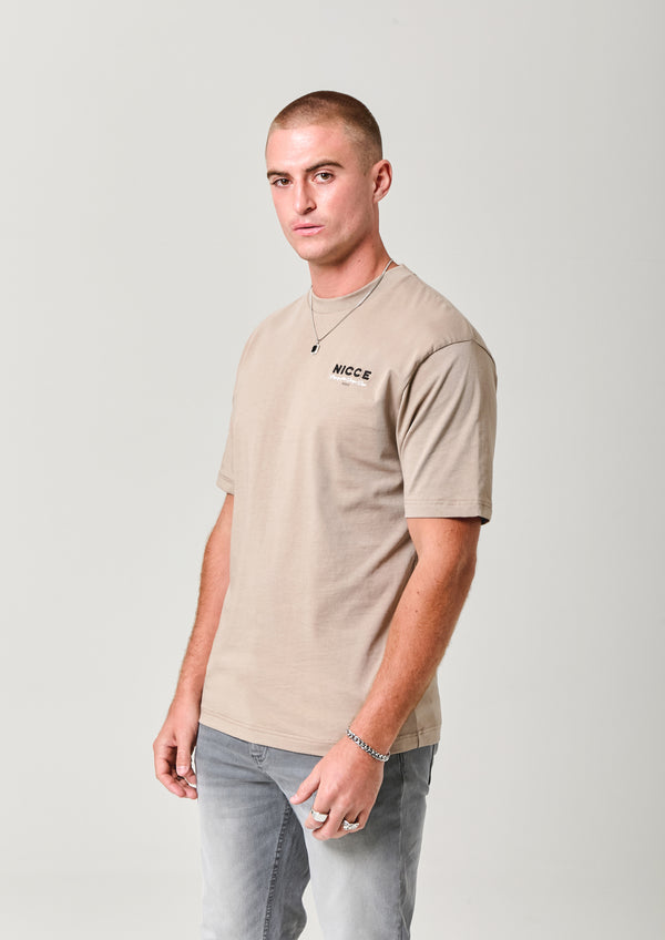 nicce NICCE Mens Meridian T-Shirt Taupe Zeal