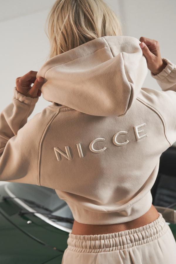 Nicce NICCE Womens Ersa Cropped Zip Through Hoodie & Open Hem Tracksuit Set Sandshell