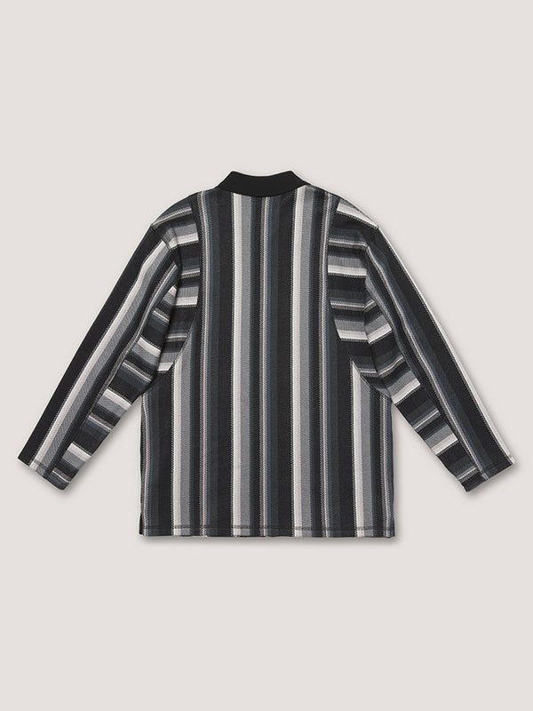 Nicholas Daley L/S STRIPED POLO - BLACK / CHARCOAL / ECRU