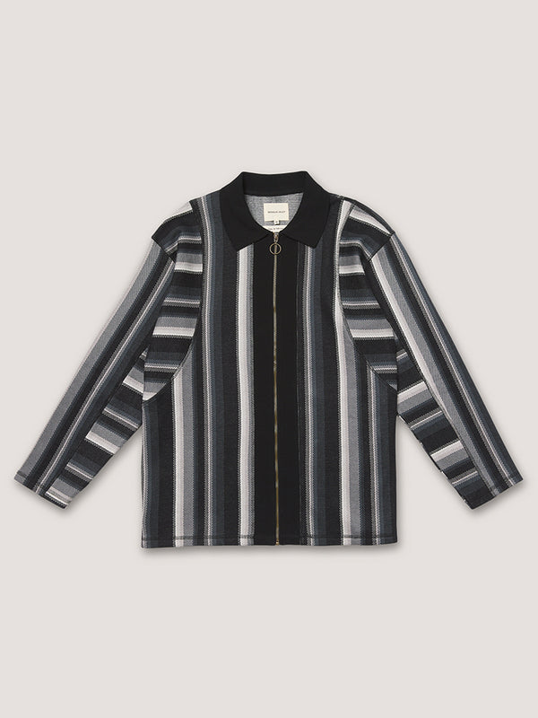 nicholas daley L/S STRIPED POLO - BLACK / CHARCOAL / ECRU