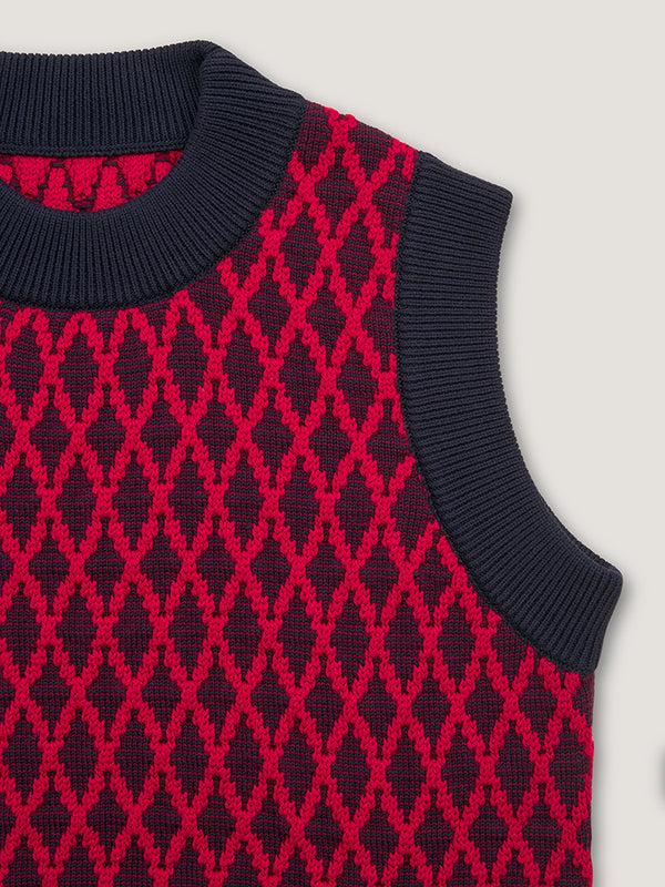 Nicholas Daley CREW NECK VEST - NAVY / BURGUNDY