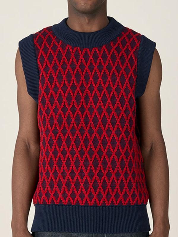 Nicholas Daley CREW NECK VEST - NAVY / BURGUNDY