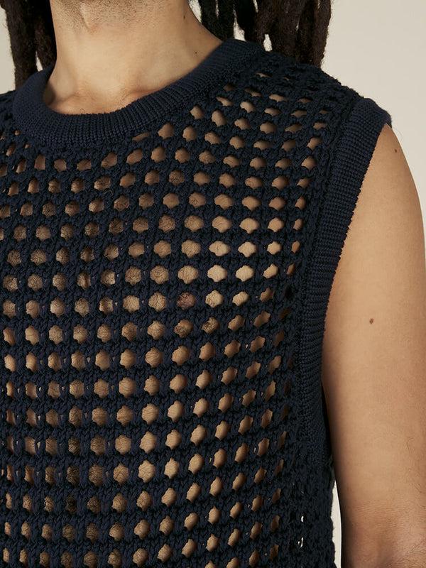 Nicholas Daley HAND CROCHET VEST - NAVY