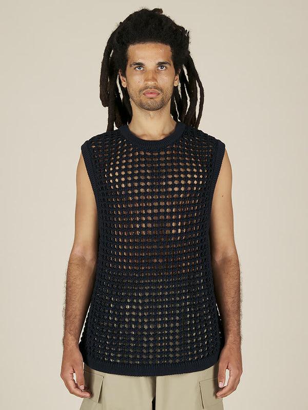 nicholas daley HAND CROCHET VEST - NAVY