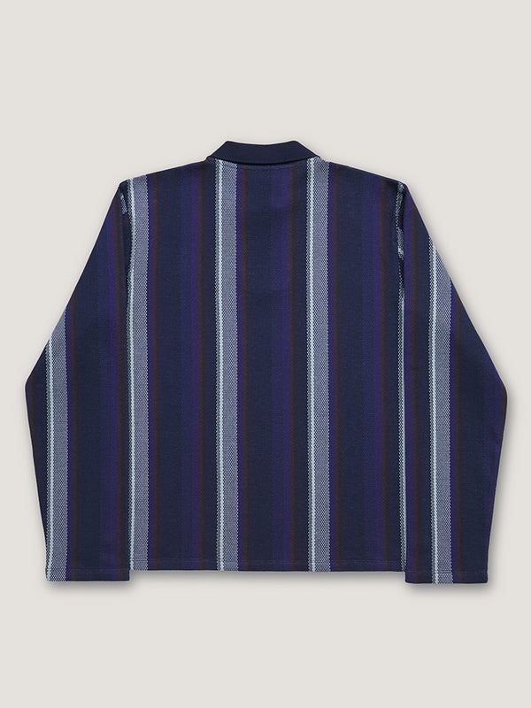 Nicholas Daley L/S STRIPED POLO - NAVY / CHOCOLATE