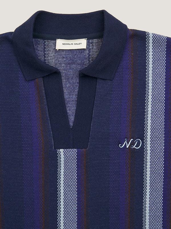 Nicholas Daley L/S STRIPED POLO - NAVY / CHOCOLATE